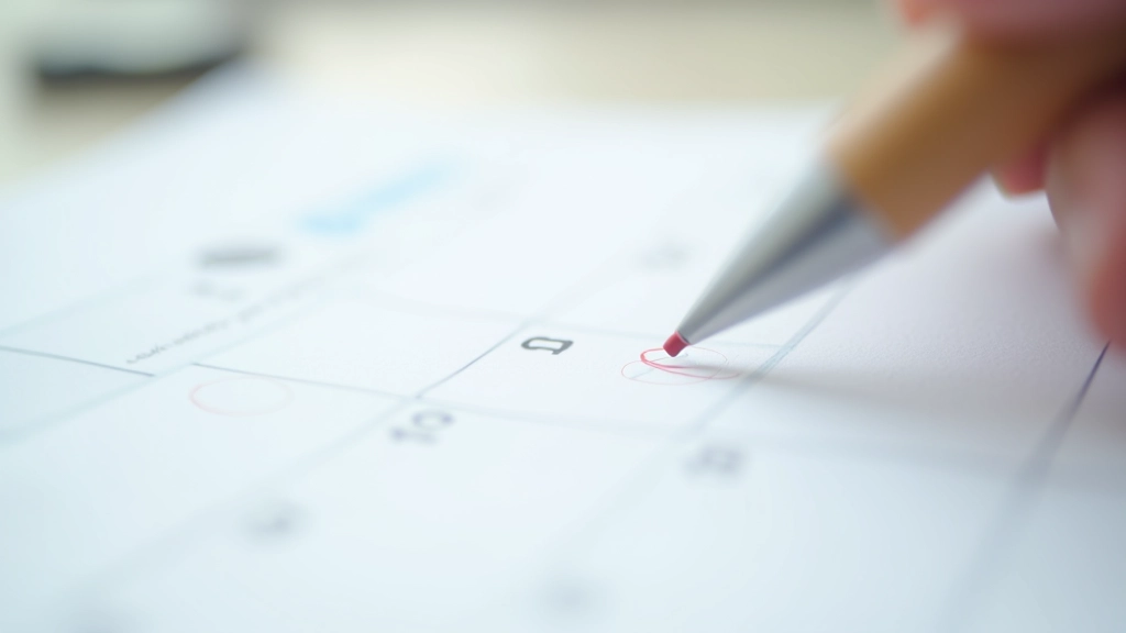 Calendar with marked deadline dates and milestone planning visible